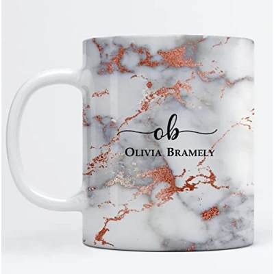 Image of EKAM Personalised Marble Mug Initial with Name Customised Gift for Mum, Dad, Kids or Girls Tea Coffee (11oz) (Grey Vein Marble)