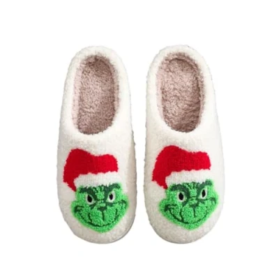 Image of ENIXWH Grinch Slippers Christmas Happy Funny Plush Winter Fluffy Slippers, A, 4/5 UK
