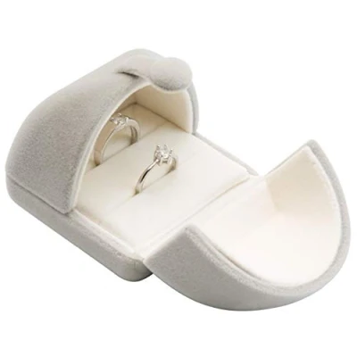 Image of POKOFO Double Velvet Jewelry Packaging Display Storage Case Wedding Ring Gift Box (Gray)