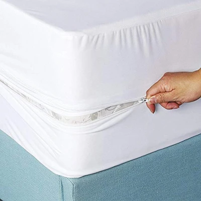 Image of Zipped Waterproof Mattress Protector Double Bed Fitted Cover Zip Up Encasement All Round Protection 30cm Deep (Double 140x200cm+30cm)