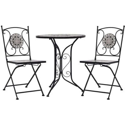 Image of vidaXL 3 Piece Mosaic Bistro Set Ceramic Tile Grey