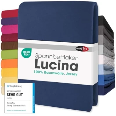 Image of CelinaTex Lucina Fitted Sheet Cotton 2er Set 90x200 100x200 cm dark blue