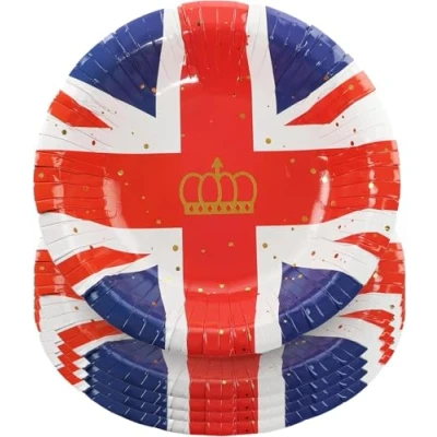 Image of Sparkles Partyware Union Jack Bowl Pack of 10 Paper Bowls with Flag Perfect for Jubilee King&#039;s Coronation Street Parties Celebrations