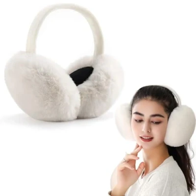 Image of XIWCAFC Ear Muffs Women,Winter Faux Fur Adjustable Adults Outdoor Windproof Thermal Warmer Skiing Running Earmuffs Covers Protector from Wind Cold Gift for Girls Ladies (White)