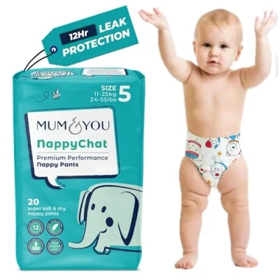 Image of Mum &amp; You Eco Friendly Baby Nappies, Premium Size 5 Nappies (11 25 KG), 20 Count, Dermatologically Tested Nappy with 12 Hr Leak Protection Wet Indicator,Rash Free Diaper,Day Night Time