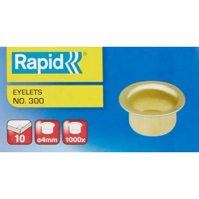Image of Rapid 300/4mm Eyelet Staples, For Fastening up to 10 Sheets, 4mm Diameter, Use with Pliers, Brass, Box of 1000, 31073008