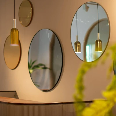 Image of AYTM Circum mirror, clear / grey brown, Ø 70 cm, glass, wood