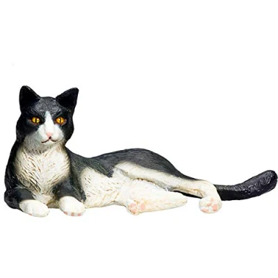 Image of MOJO Cat Lying Black and White Pet Farm Animal Model Toy Figure