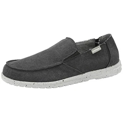 Image of DUNLOP Mens Soft Padded Casual Comfy Canvas Slip On Lightweight Outdoor Shoes (Black, Numeric_7)
