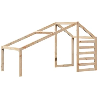 Image of vidaXL Kids&#039; Bed Roof Solid Pine Wood, Brown, 198x97x113 cm Indoor Playground Fun with Open Side Door