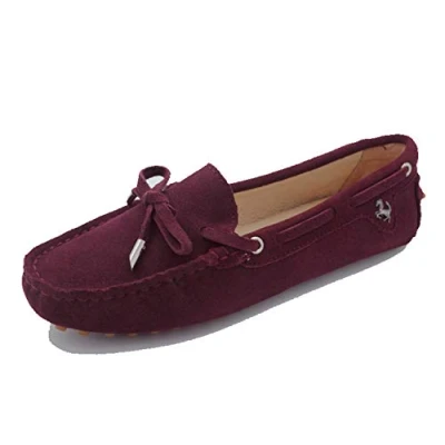 Image of MINITOO Driving Shoes Women&#039;s Knot Slip on Maroon Suede Casual Loafers Boat UK 7
