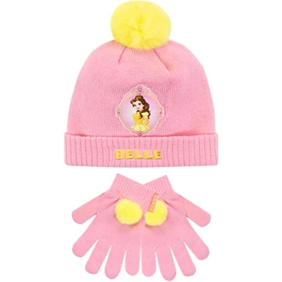 Image of Disney Kids Winter Hat and Gloves Set Belle Pink One Size