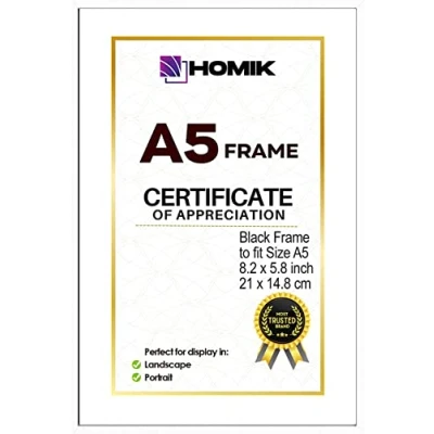 Image of HOMIK A5 Picture Photo Frame Display with Acrylic Safety Glass Mount Home Décor Ideal For Gifting and Wall Hanging White