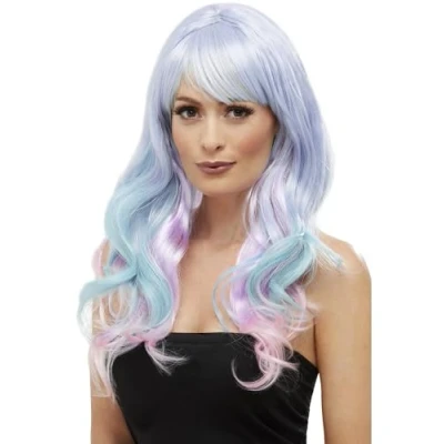 Image of Smiffys Fashion Unicorn Pastel Wig, Wavy, Long, Multi Colo Heat Resistant/ Styleable, Ladies Glamour Wigs Fancy Dress, Festival &amp; Carnival Dress Up