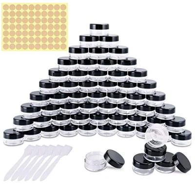 Image of 60 Pieces Empty Sample Pots, 5g / 5ml Clear Plastic Travel Cosmetic Container Jars for Creams, Sample, Make Up Storage