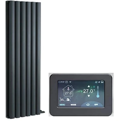 Image of Milano Aruba Ardus 1700W Anthracite Double Panel Dry Heat Oval Vertical Electric Radiator WiFi Thermostat 1784mm x 354mm
