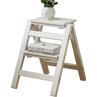 Image of YNSHOP Wooden step Stool Kitchen Climbing Ladder Foldable Two Bench Household Storage Rack (Color : White, Size 38.5x38.5x50cm)