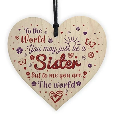 Image of RED OCEAN Sister Birthday Christmas Handmade Wooden Hanging Heart Sign Thank YOU Keepsake For