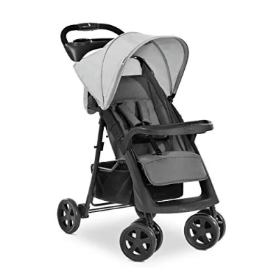 Image of hauck Shopper Neo II, Grey Lightweight Pushchair with Snack Tray, Cup Holder &amp; Raincover, Compact One Hand Folding, Fully Reclining from Birth up to 22 kg