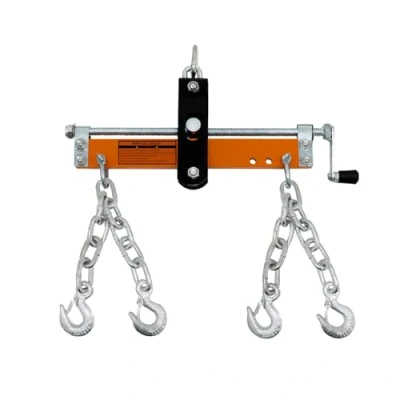 Image of Engine Load Leveller Balancer Support Beam 900kg 2000lbs Dual Hooks Chain Adjustable Width Workshop Garage Automotive Powder Coated Steel Orange