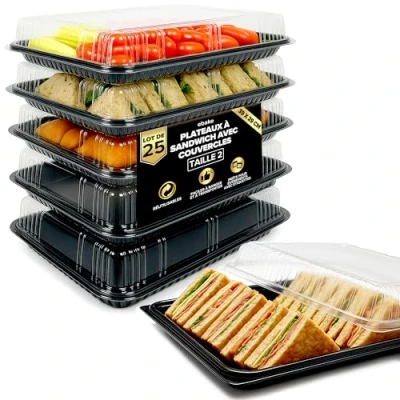 Image of Pack of 25 Sandwich Platter Trays with Lids Reusable Plastic Buffet for Catering, &amp; Meal Prep Serving Parties, Events and Birthdays 39 x 29 7.5cm