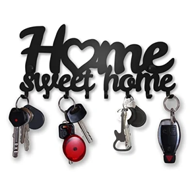 Image of SirHoldeer Key Holder for Wall, Hooks Wall Mounted with 8 Hooks, Heavy Duty Hangers Living Room Bathroom Kitchen Bedroom Black Metal Racks Home Sweet