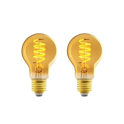 Image of Amazon Basics E27 Vintage LED Bulb, Antique Style Retro Amber Glass, A60, 4W (equivalent to 25 W), Pack of 2, 1800K Ultra Warm Light For Decoration