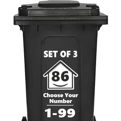Image of 3 x Bin Numbers for Wheelie Bins, House Design 0 99 Stickers, 16 cm Stickers Self Adhesive Numbers, Weatherproof Vinyl Number (86)