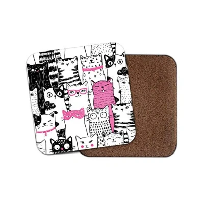 Image of 1 x Cute Cats Coaster Kitten Cat Pet Mum Auntie Sister Pink Fun #13046