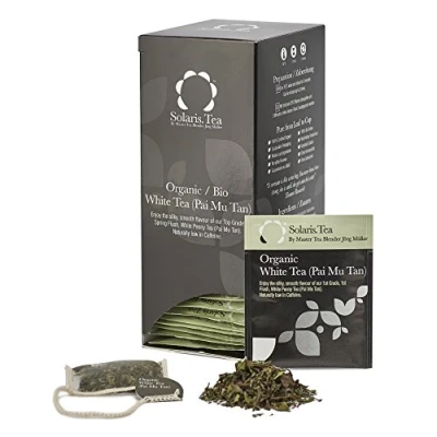 Image of Solaris Tea Organic White (Pai Mu Tan) 100% Whole Leaf Certified Vegan 40x Biodegradable Stitched Teabags, (1 x 60 g)