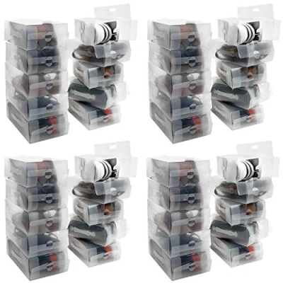 Image of Kurtzy Clear Plastic Shoe Storage Boxes (40 Pack) Suitable for Women&#039;s, Men&#039;s and Children&#039;s Shoes Foldable, Corrugated Stackable Travel