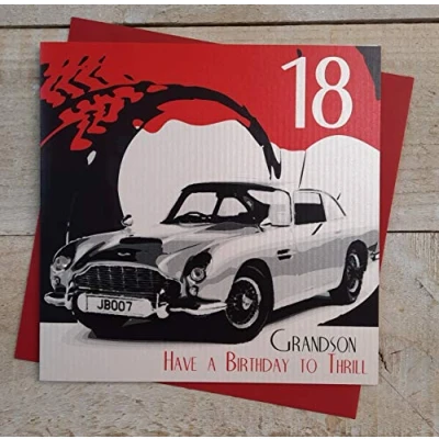 Image of White Cotton Cards 18 Grandson Thrill, Handmade 18th Birthday Card (Code sbs27)