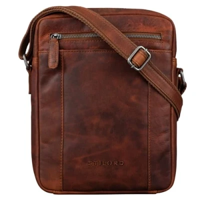 Image of STILORD &#039;Fox&#039; Men&#039;s Bag Leather Vintage Messenger in Genuine Cross Body Over for Men Women Bag, Colour:Santana Brown