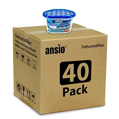 Image of ANSIO Dehumidifier 500ml Pack of 40 Condensation Remover Moisture Absorber Dehumidifiers for Damp, Mould, in Home, Kitchen, Wardrobe, Bedroom, Caravan, Office, Garage, Bathroom, Basement