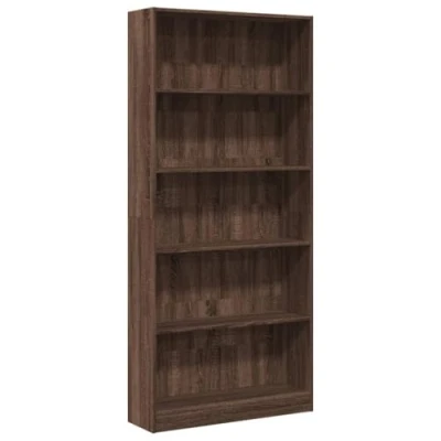 Image of vidaXL Bookcase Brown Oak Engineered Wood Book Rack/Bookshelf Storage Cabinet 80x24x143cm for Living Room/Bedroom/Hallway