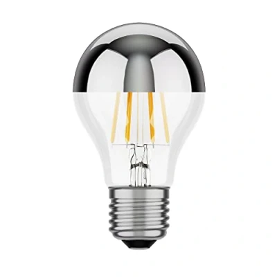 Image of ledscom.de E27 LED Bulb, A60, Warm White (2700 K), 6 W, 667lm, Head Mirror (Silver), Bulb Shape, Filament, Edinson, Glass, LED, Light Base, Energy Saving lamp, Classic,