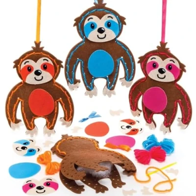 Image of Baker Ross FE427 Sloth Sewing Decoration Kits Pack of 3, Set for Children, Creative Activities Kids, Ideal Arts and Crafts Project