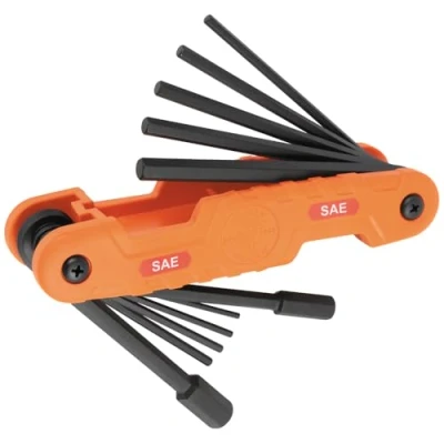 Image of Klein Tools 70550 Hex Key Set, 11 SAE Sizes, Heavy Duty Folding Allen Wrench Tool with Extra Long Keys,Orange