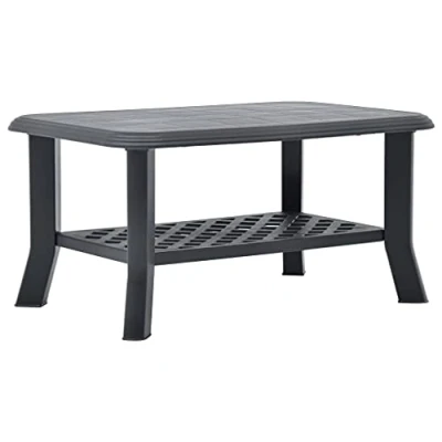 Image of vidaXL Outdoor Coffee Table In Anthracite Color Weather Resistant Plastic Constructed Rectangular with Built Storage Shelf Optimal Choice for Garden/Terrace