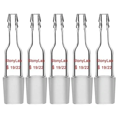 Image of StonyLab Glass Straight Inlet Adapter With 19/22 Male Joint and 10mm Hose Connection Lab Glassware, 5 Packs