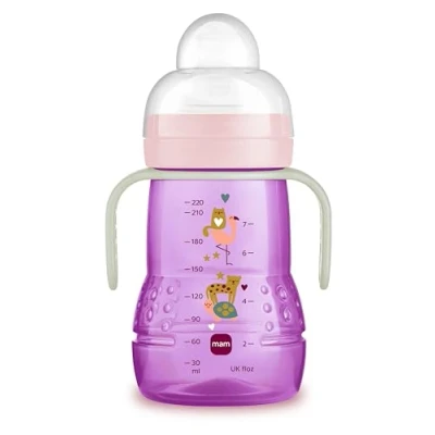 Image of MAM Trainer+ (220 ml), Drinking Bottle for The Transition to a Cup, Cup with drip Free Teat, spout and Handle, 4+ Months, Heart