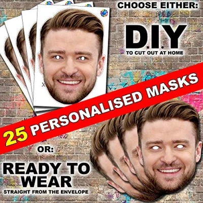 Image of 25 x Personalised Ready to wear Custom Photo Face Masks for Hen, stag, birthday party etc