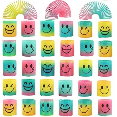 Image of Slinky Toy for Party Bags, Xndryan 36Pcs Rainbow Spring Fidget Toys Bag Fillers Kids Mini Smile Pinata Favours, Ideal Small Gifts Girls Boys