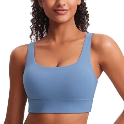 Image of CRZ Yoga Womens ButterLuxe U Back Sports Bra Padded Low Impact Crop Top Workout Sport Oasis Blue XS