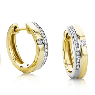 Image of Orovi Women Hoop Earrings 9 ct/375 White Gold/Yellow Gold With Brilliant Cut Diamonds 0.14 ct