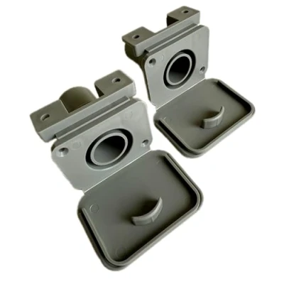 Image of 2 x 28mm Waste Outlet Hose Sockets with Flap Caravan/Motorhome/Caravan Connectors Compatible 81320 Rigid Pipe &amp; 80008 28.5mm ID Grey Convoluted