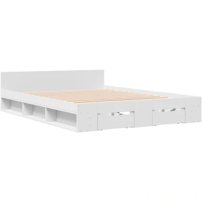 Image of vidaXL White Engineered Wood Bed Frame with Drawers Small Double 120x190 cm Contemporary Bedroom Furniture Storage and Supportive Plywood Slats