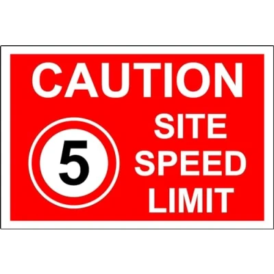 Image of Caution site Speed Limit 5 mph Safety Sign 1.2mm Rigid Plastic 600mm x 400mm Case (Pack of 5)