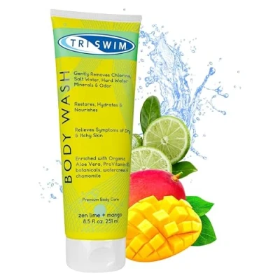 Image of TRISWIM Chlorine Removal Body Wash After Swim Care Shower Gel Moisturising Anti Vegan For Swimmers Intensive Hydration Women &amp; Men Lime Mango (251ml)