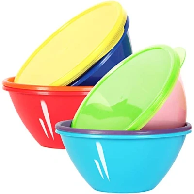 Image of Youngever 1000ML Plastic Bowls with Lids, Large Cereal Bowls, Soup Food Storage Containers, Set of 9 in Assorted Colors